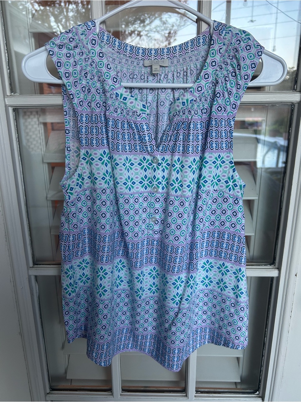 Talbots Blue and Teal Sleeveless Printed Tank Top